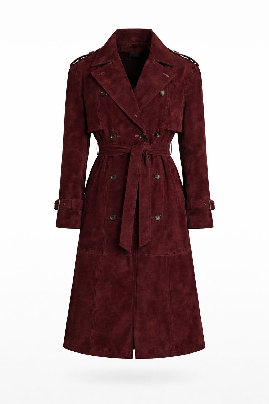 Clémence Bordeaux suede coat - 100% genuine leather luxury coat front view